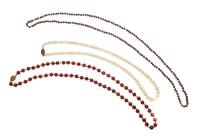 Three vintage bead necklaces, garnet, agate and white jade.