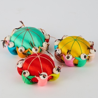 A Trio of Colourful Chinese Pincushions