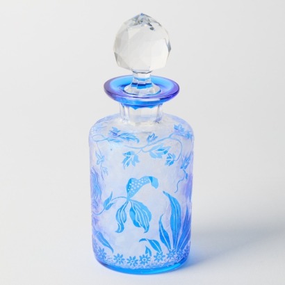 A Val St Lambert Glass Bottle with Etched Orchids