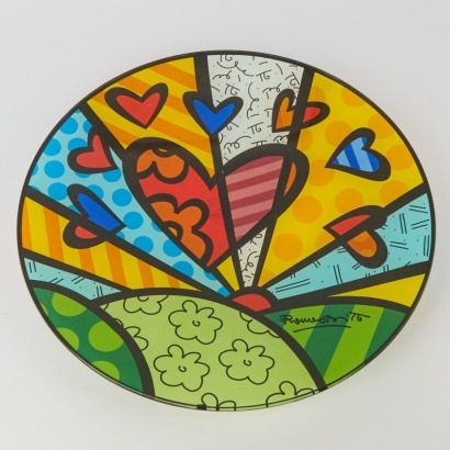 A ROMERO BRITTO Pop Art Glass Platter &lsquo;A New Day&rsquo; for Goebel