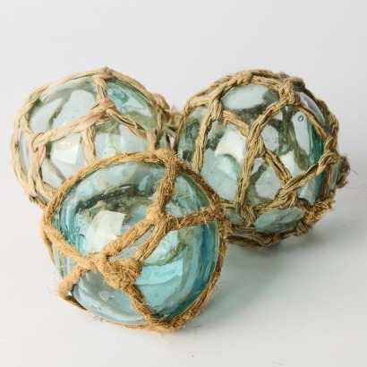 A Trio of Vintage Japanese Glass Fishing Floats with Glass Seals