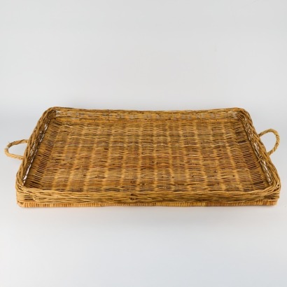 A Large Vintage Woven Wicker Serving Tray