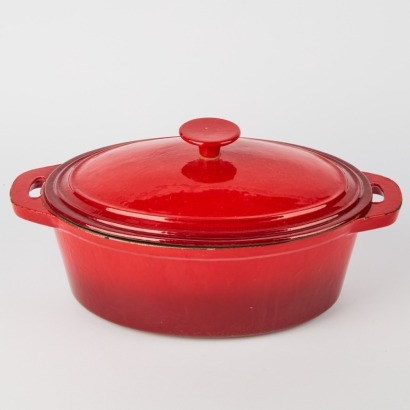 A Simon Gault Red Cast Iron Lidded Casserole L.290mm