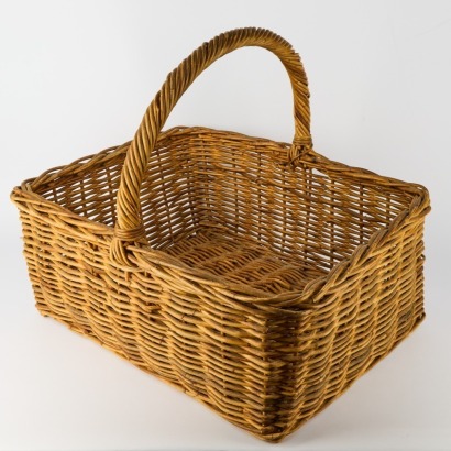 A Large Vintage Woven Wicker Gathering Basket