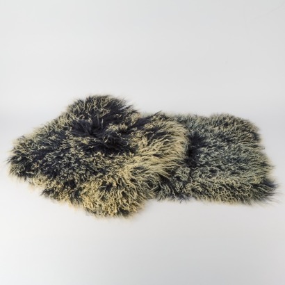 A Pair of Grey Petrol Blue Lamb Cushion Covers
