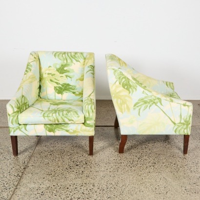 A Pair of Mid Century Armchairs in Monstera Patterning