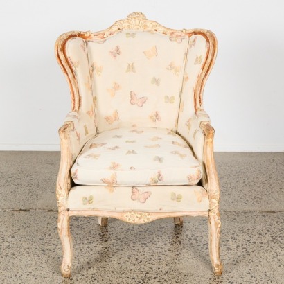 A Louis XV Style Berg&egrave;re Armchair With Butterfly-Patterned Fabric