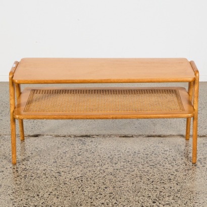 A Mid-Century Oak And Rattan Coffee Table