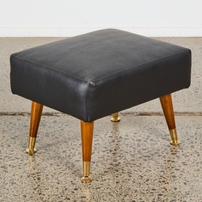 A Mid-Century Mahogany and Vinyl Footstool