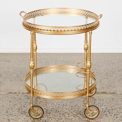 A Maison Bagues French Gilt Bar Cart Drinks Trolley