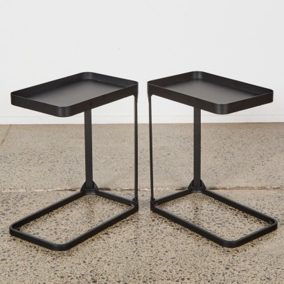 A Pair of Black Metal Side Tables