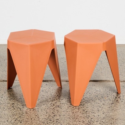 A Pair Of Plastic Puzzle Tables/Stool Terracotta Colour