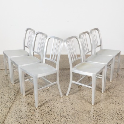 A Set of Six Aluminium Navy Style Dining Chairs