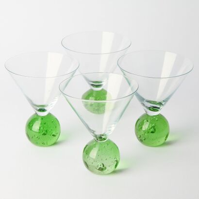 A Set of Four Vintage Bubble Base Martini Glasses