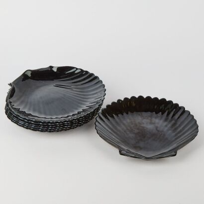 A Set of Six Arcoroc France Glass Shell Plates