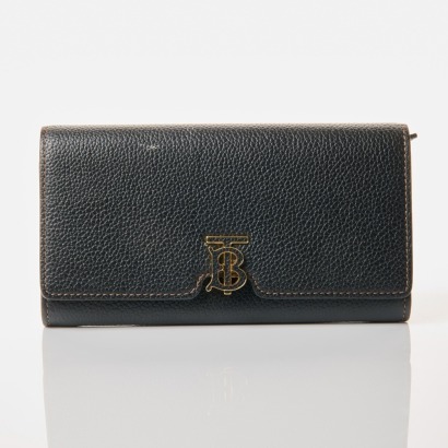Burberry, Black Grained Leather TB Wallet