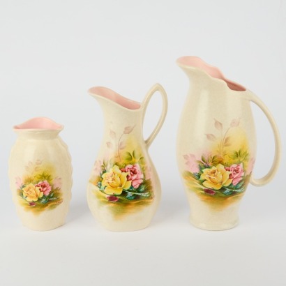 A Set of Three Handprints Crown Devon Pieces Decorated By T Wilcox