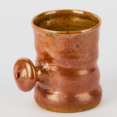 A Barry Brickell Honker Mug In A Scarce Shino And Unique Attached Handle