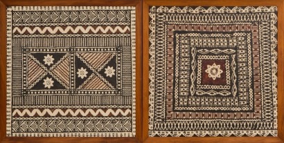 A Pair of Framed Tapa Clothes