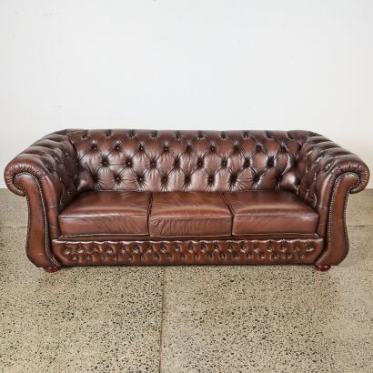 A Brown Leather Chesterfield Sofa