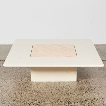 A Mid-Century Pink Marble and Lacquer Table