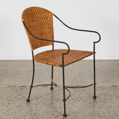 A French Style Cane and Wrought Iron Chair
