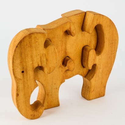 A Large Wooden Elephant Jigsaw Puzzle, c.1970s