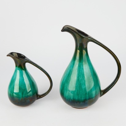 A Pair of Vintage Blue Mountain Ewer Jugs