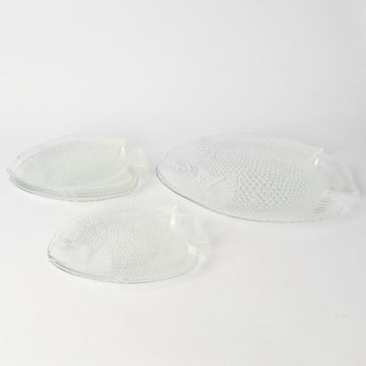 A Set of Six Fish Plates and a Large Platter