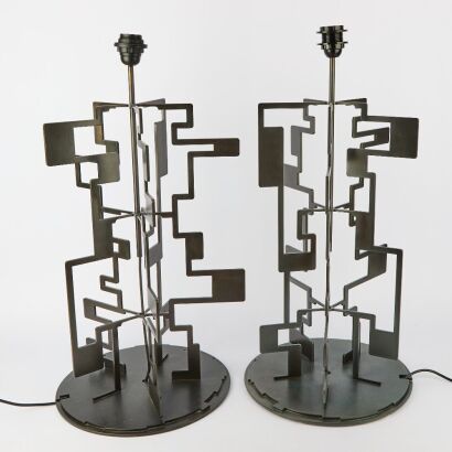 A Pair of Geometric Table Lamps by Christopher Hall