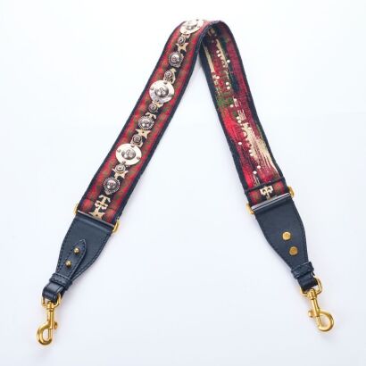 Christian Dior, 93cm Red Canvas Studded Shoulder Strap