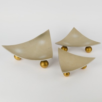 A Trio Of Aluminium & Brass Triangular Dishes