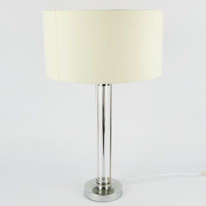 A Modern Chrome & Glass Table Lamp