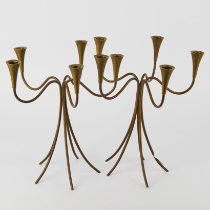 A Pair of Scandinavian Style Brass Candelabras