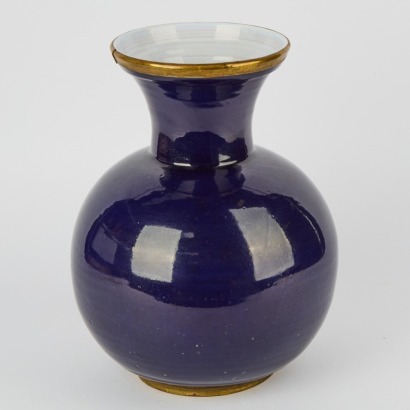 A Large Handmade Moroccan Dark Blue Vessel with Metal Accents