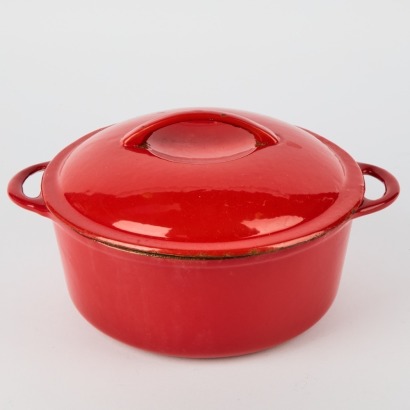 A Red Cast Iron Casserolle Dish