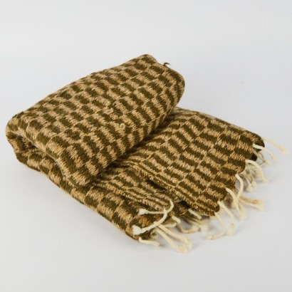 An Olive And Natural Wool Checked Woolen Rug