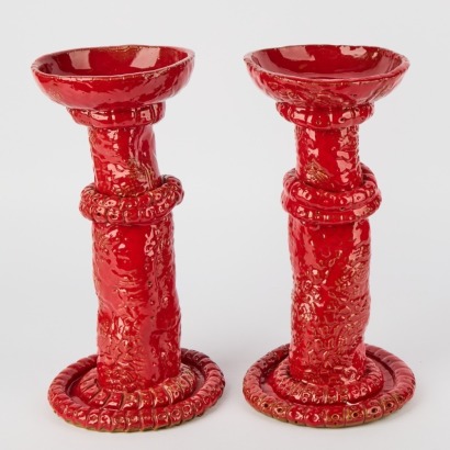 A Pair of Large Cheryl Wright Ceramic Candle Holders