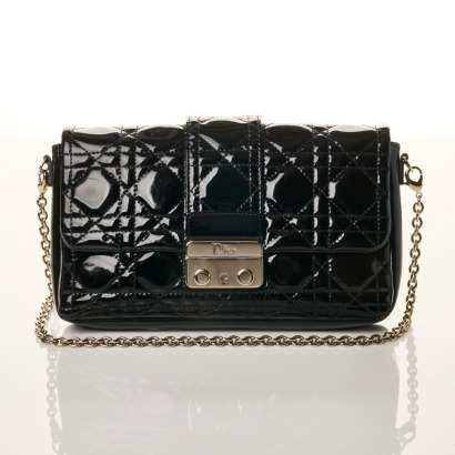 Christian Dior, Black Patent Leather Wallet on Chain