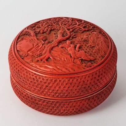A Chinese Carved Cinnabar Lacquer &lsquo;Figures&rsquo; Box