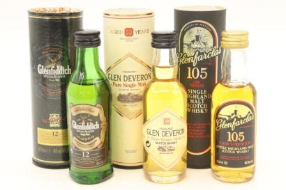 (1) Glenfiddich 12, Glen Deveron 10 & Glenfarclas 105 Single Malt Scotch Whisky Miniatures, 3 Bottles Sold as One Lot (GB)