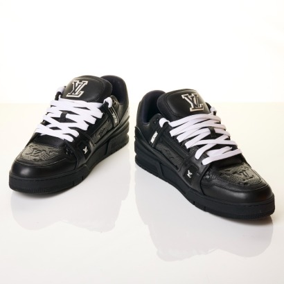 Louis Vuitton, Black Monogram Trainer Sneakers with Box, Size 10