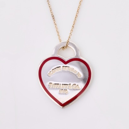 Tiffany & Co, Sterling Silver / Enamel, Heart Pendant with Box