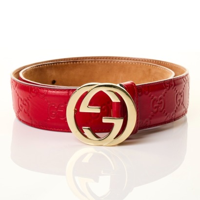 Gucci, Red Leather Supreme GG Belt, Size 80