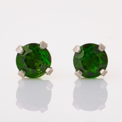 14ct White Gold, 4.0mm Diopside Stud Earrings