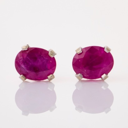 14ct White Gold, 5mm x 4mm Ruby Stud Earrings