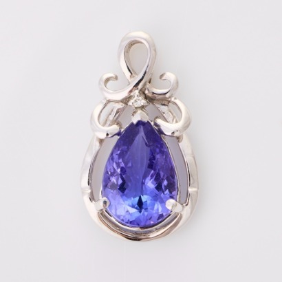 18ct White Gold, Modern, 2.83ct Tanzanite / 0.01ct Diamond Pendant
