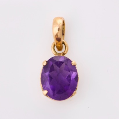 9ct Yellow Gold, Oval Amethyst Pendant