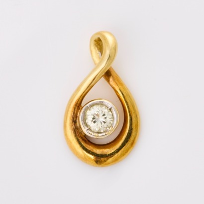 14ct Yellow Gold, Modern, Twist-design .16ct Diamond Pendant