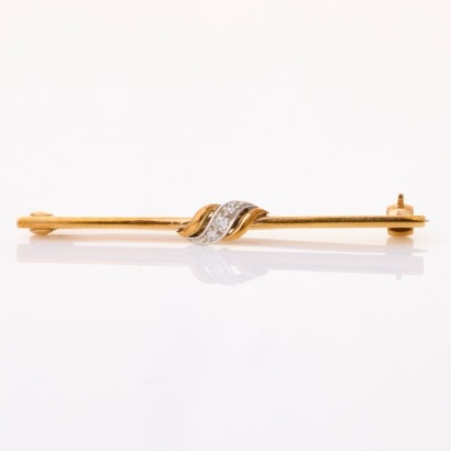 9ct Yellow Gold, Vintage, .03ct Diamond Bar Brooch
